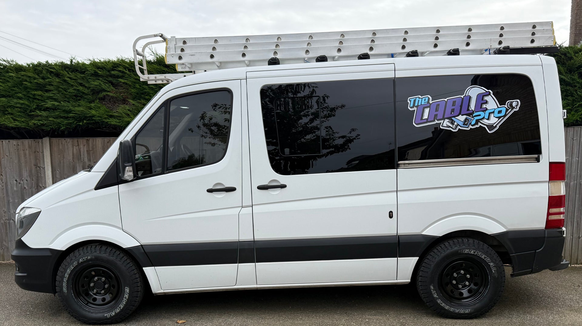 White Mercedes Sprinter Van fitted with Black DOTZ Modular Wheels
