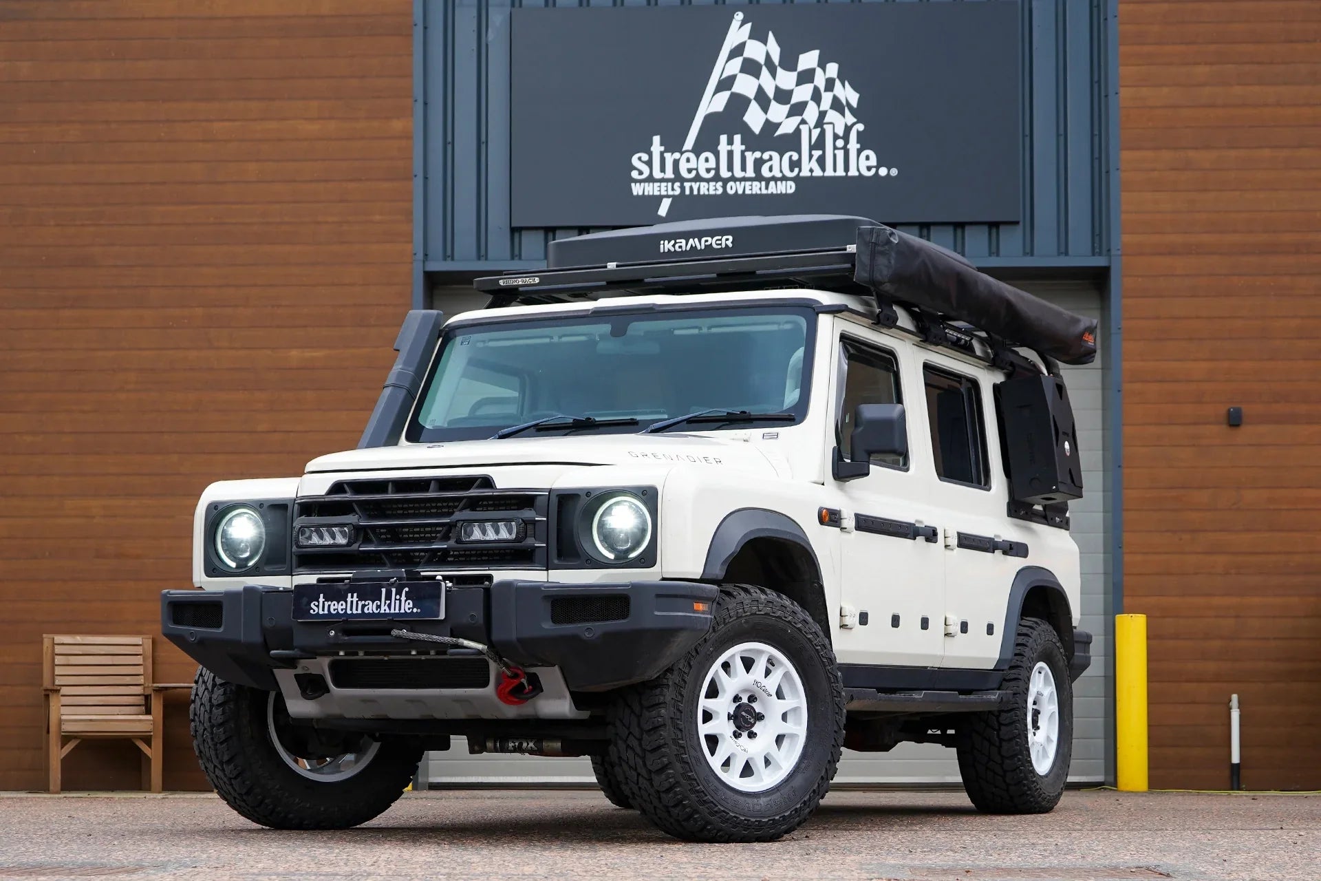 INEOS Grenadier with 17 inch Evo Corse DakarZero wheels street track life fitting service