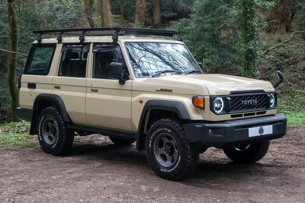 Toyota Land Cruiser GDJ76 (2023+) with BRADLEY V wheels, BF Goodrich KO3 tyres and Front Runner roof rack and rear ladder