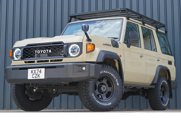 Toyota Land Cruiser GDJ76 (2023+) with BRADLEY V wheels, BF Goodrich KO3 tyres and Front Runner roof rack &amp; rear ladder