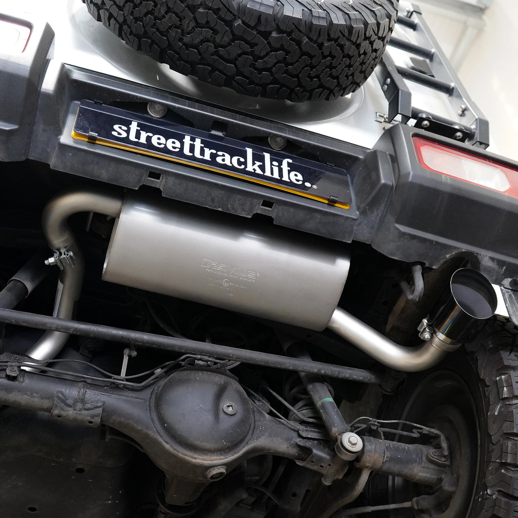 Close-up of a Jimny exhaust system by Remus jimny performance upgrade